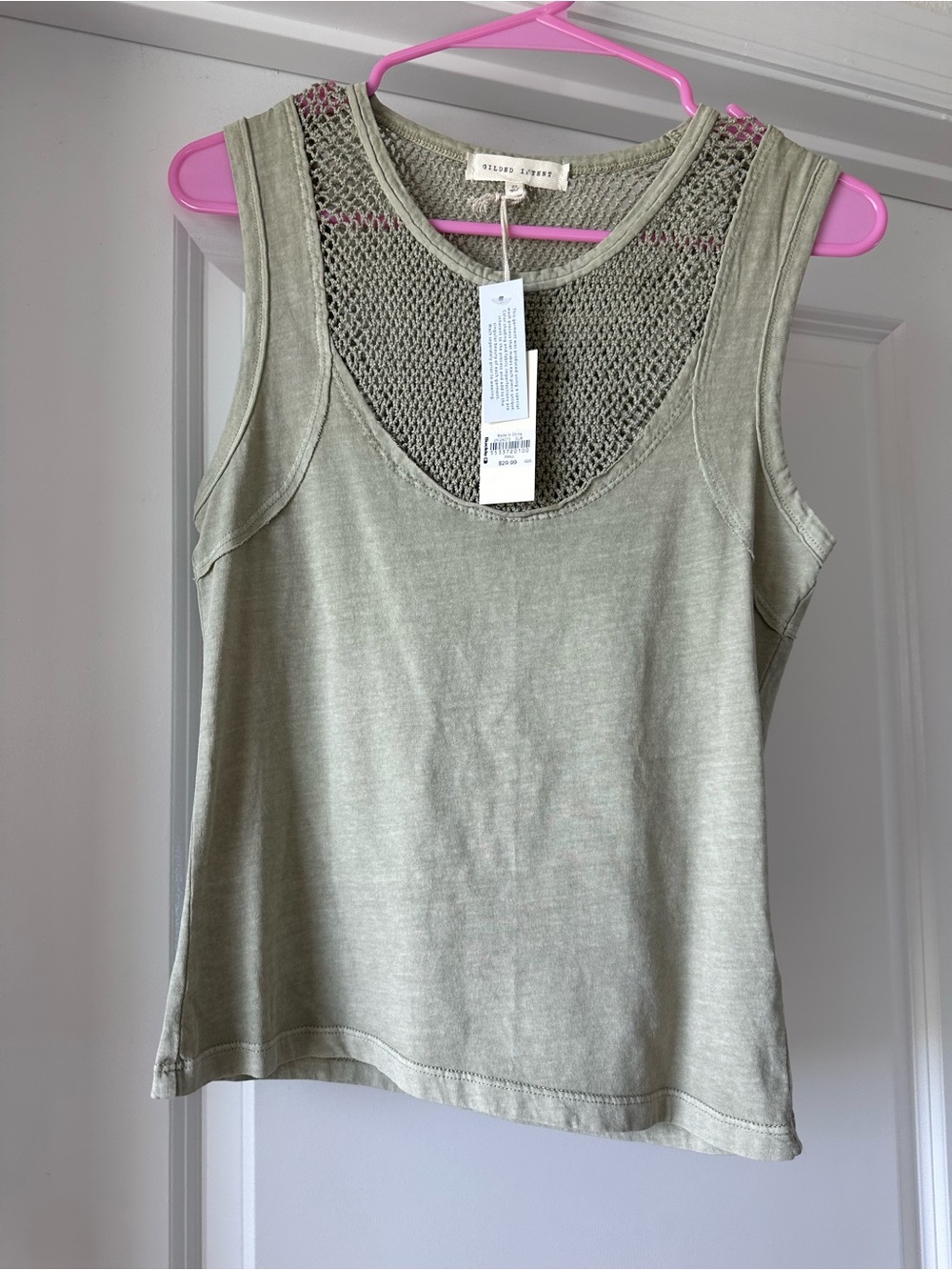 Buckle Olive Green Mesh Yoke Tank Top